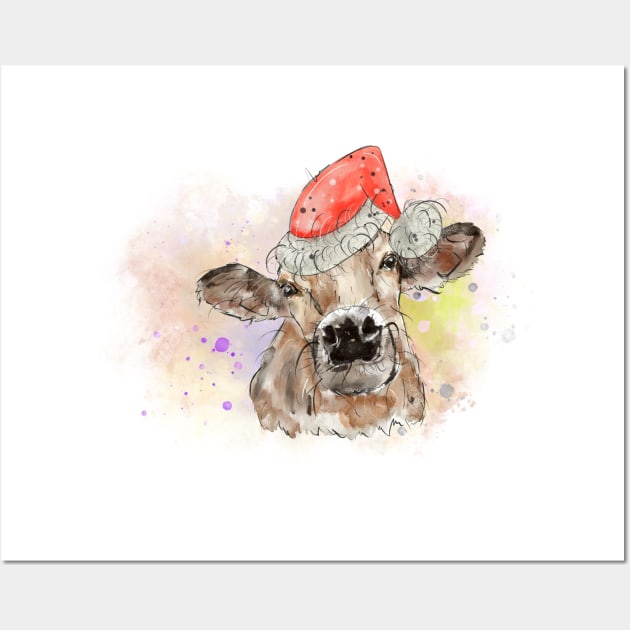 Christmas Cow santa Wall Art by HJstudioDesigns